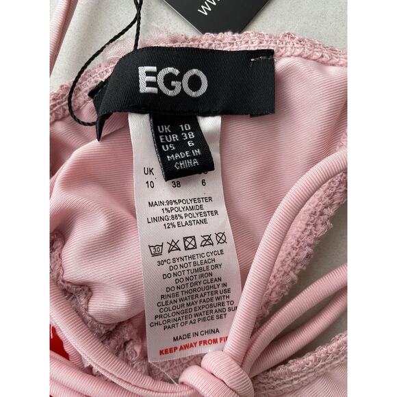 EGO Swim String Bikini Swimsuit Textured Floral Lined - Picture 7 of 7